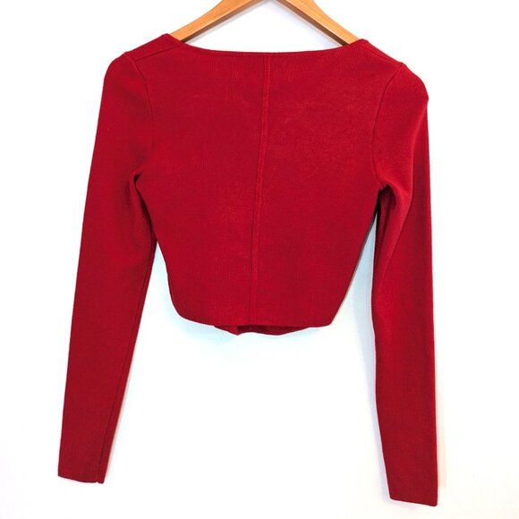 NWT House Of Harlow 1960 | Corset Cropped Red Knit Sweater Square Neck | Size XS - Picture 4 of 9